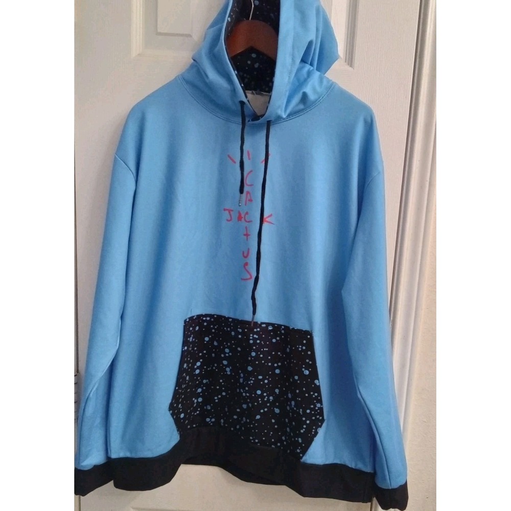 Travis Scott Cactus Jack Hoodie Blue Black Splatter‎ Pocket Sweatshirt Mens